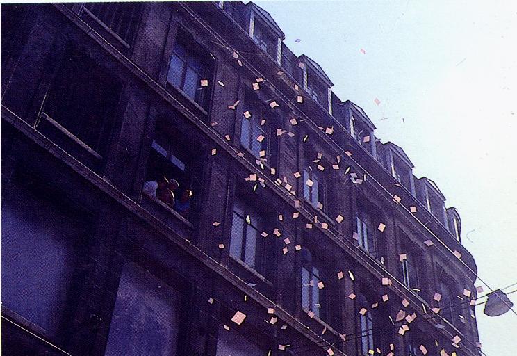 soutien des magasins du Printemps à une manifestation de sidérurgistes de Pompey à Nancy, 1982, photo D. MENGIN, cliquez pour agrandir